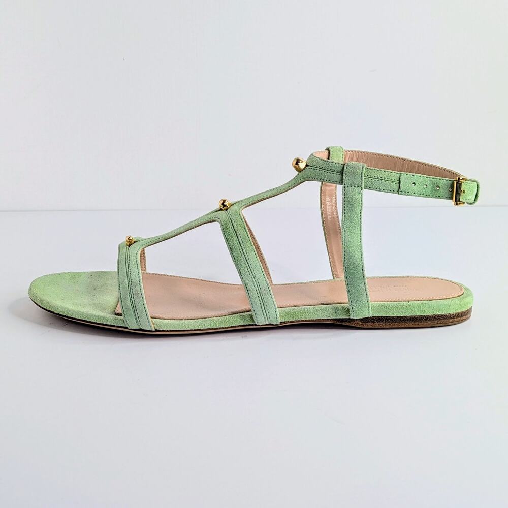 Giambattista Valli Gladiator Sandals 41 Mint Green Suede Gold Studs NWOT 10.5